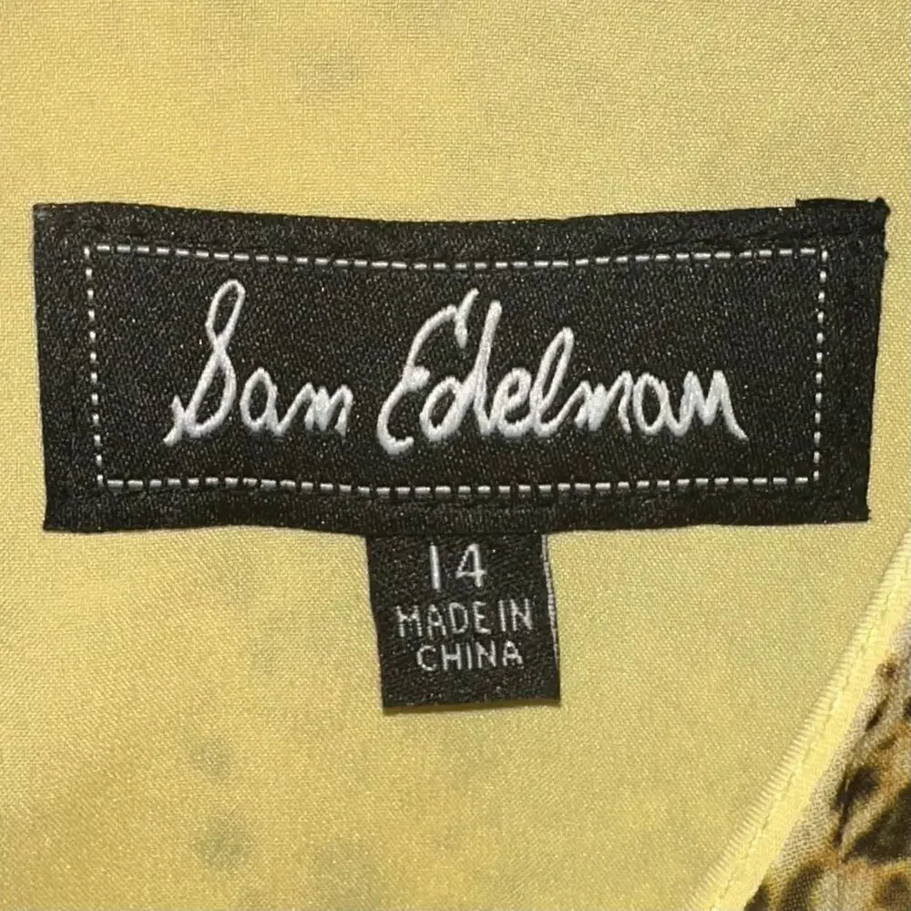 Sam Edelman Yellow Snake Ruched Short Puff Sleeve Dress Size 14